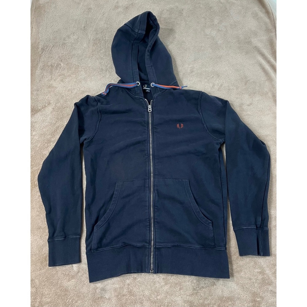 Fred Perry Sweatshirt Men's Size M Navy Blue Full Zip Hooded sweat shirt
